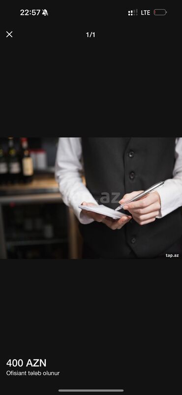 работа водителем категории б: Ofisiant tələb olunur, Restoran, Gündəlik ödəniş, 18-29 yaş, 1-2 illik təcrübə