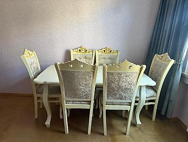stol üzü: Qonaq otağı üçün, İşlənmiş, Açılan, Dördbucaq masa, 6 stul — 1