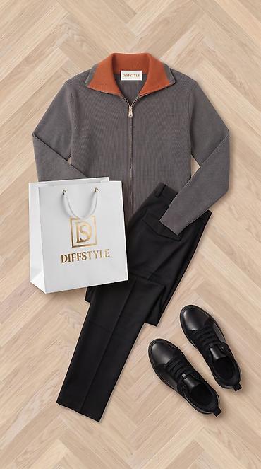 dsx çevik forma: DIFFSTYLE kişi geyim dəsti - Trikotaj sviter: boz rəngdə, ön hissədən — 1