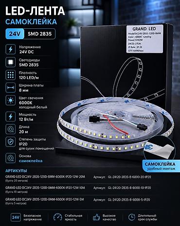 блок питания бишкек: Светодиодная LED-лента GRAND LED, самоклеящаяся, в бухтах по 20 — 5