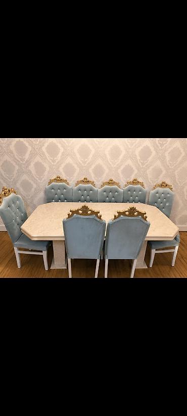 Qonaq otağı üçün, İşlənmiş, Dördbucaq masa, 8 stul