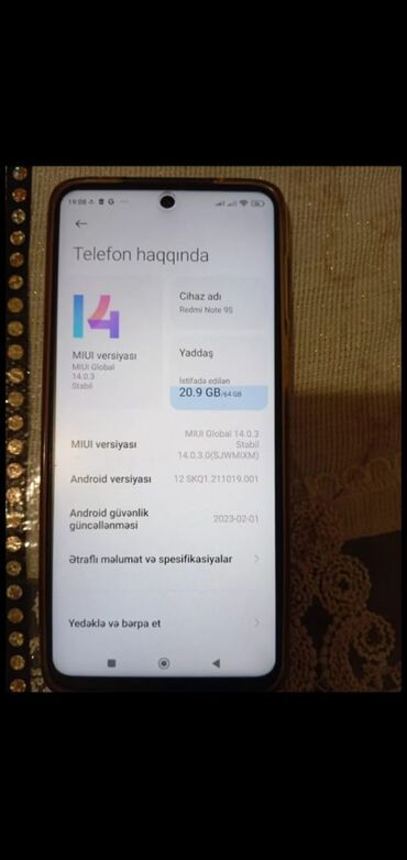 telefon kablosu: Xiaomi Redmi Note 9S, 64 GB, rəng - Göy, 
 Barmaq izi, İki sim kartlı, Face ID