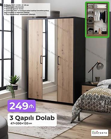 Шкафы: 3 qapılı geyim dolabı – 47×200×120 sm - Material: 18 mm laminat - — 1