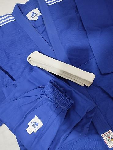 judo: Кимоно для дзюдо adidas (синее), комплект: - Куртка с фирменными тремя — 4