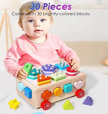 neo sat: Drvena Montessori edukativna kocka na točkićima – sorter oblika i — 2