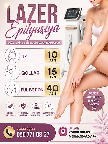 Xidmət: Lazer epilyasiya - Üz: 10 AZN - Qollar: 15 AZN - Ful bədən lalafo.az -da Xidmət: Lazer epilyasiya - Üz: 10 AZN - Qollar: 15 AZN - Ful bədən