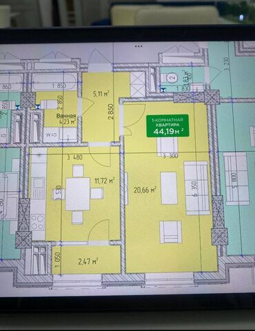 квартира токмок сниму: 1 комната, 44 м², Элитка, 13 этаж, ПСО (под самоотделку)