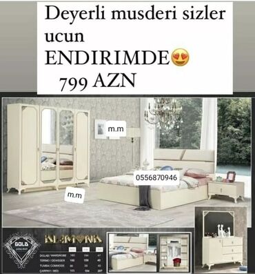 Yataq otağı dəstləri: İkinəfərlik çarpayı, Termo, Dolab, 2 tumba, Azərbaycan, Yeni — 4