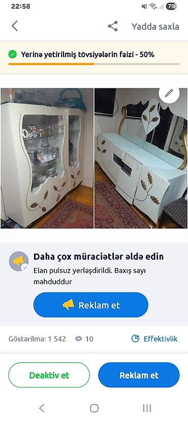 qonağ desti: Mebel dəsti – vitrin şkaf və güzgülü konsol - Rəng: ağ, qızılı — 1