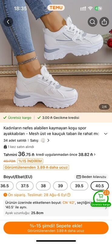 Çəkmələr: 40 razmer 37 m alinib.15 m satilirNəfəs alan mesh üst hissəyə və rahat