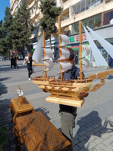 Gəmi modelləri: 1-ci şəkildəki Əl işi Qoz agacı Gəmi 25azn Qoz Ağacından hazırlanmış — 9