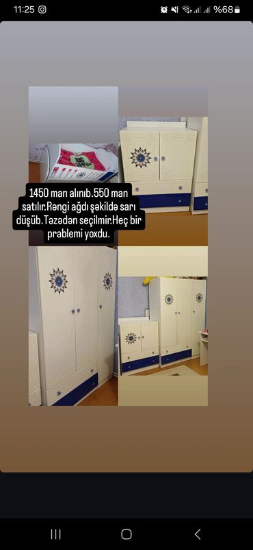 Uşaq və gənc otağı üçün dəstlər: Oğlan üçün, İşlənmiş, Beşik, Dolab, Komod