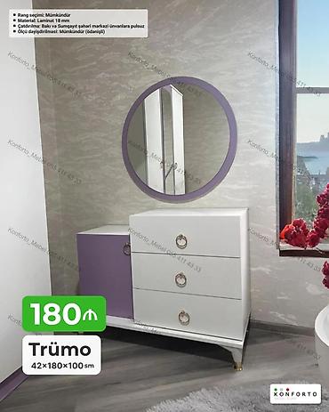Komodlar: Trümo – 42×180×100 sm - Dəst: dairəvi güzgü + komod (3 çekmece) və — 1