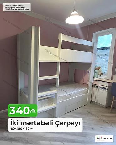 tekli carpayi: İki mərtəbəli çarpayı – 80×180×180 sm - Kompakt və funksional dizayn — 1