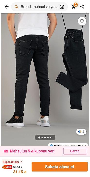 banner capı: Məhsul: Kişi şalvarı – tünd qara, skinny/slim fit kəsim - Material — 2