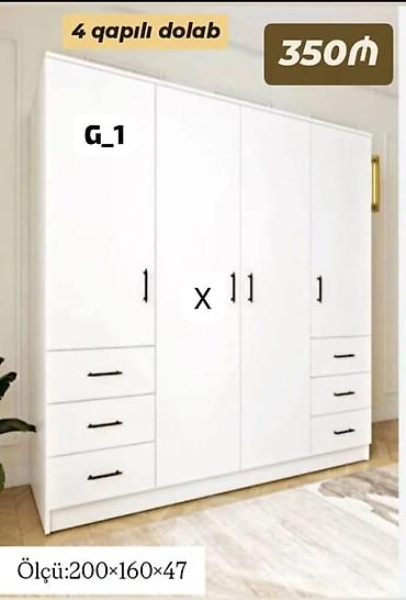 4 qapılı dolab – 350₼ - Rəng: ağ - Ölçü: 200×160×47 sm (hündürlük ×