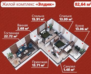 квартиры мадина: 3 комнаты, 82 м², 106 серия улучшенная, 6 этаж, ПСО (под самоотделку)