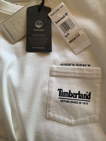 футболка reebok: Эркектердин футболкасы, S (EU 36), Timberland, Жаңы, түсү - Ак, Өзү алып кетүү