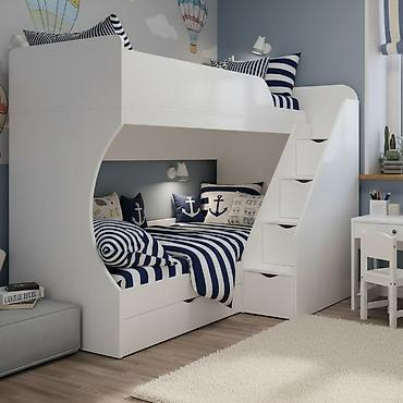 bunk bed: Двухъярусная детская кровать, Новый, ЛДСП, цвет - Белый — 4