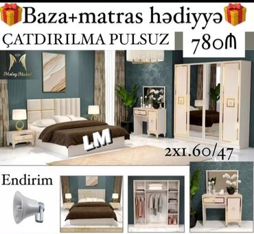 кровать: 2 təknəfərlik çarpayı, Dolab, Termo, 2 tumba, Azərbaycan, Yeni