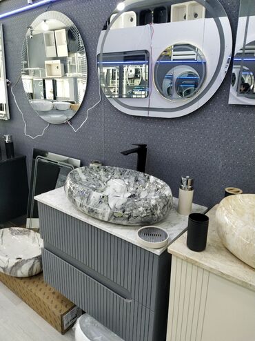 resotka sekilleri: Mərmər üslubunda lavabo və hamam mebeli dəsti - Oval, üstə