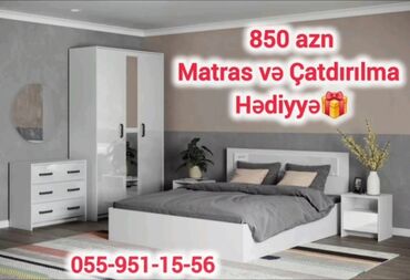 Yataq otağı dəstləri: 2 təknəfərlik çarpayı, Dolab, Komod, Termo, Azərbaycan, Yeni — 12