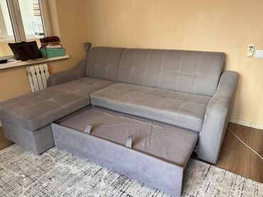 односпалный диван: Угловой диван, цвет - Серый, Б/у