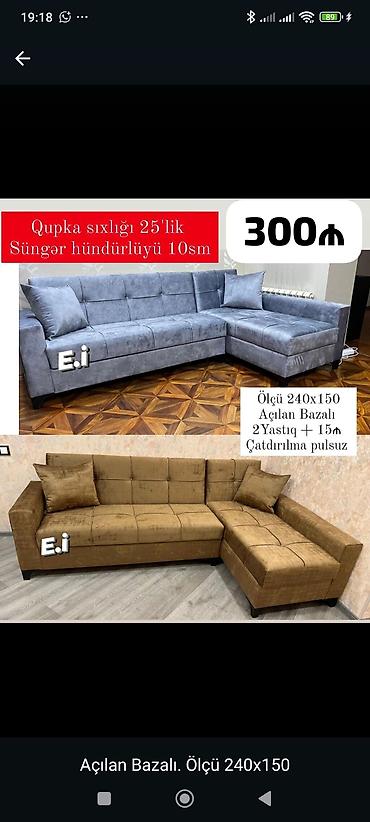 Divanlar: Künc divan – açılan, bazalı model - Ölçü: 240 x 150 sm - Qupka — 1