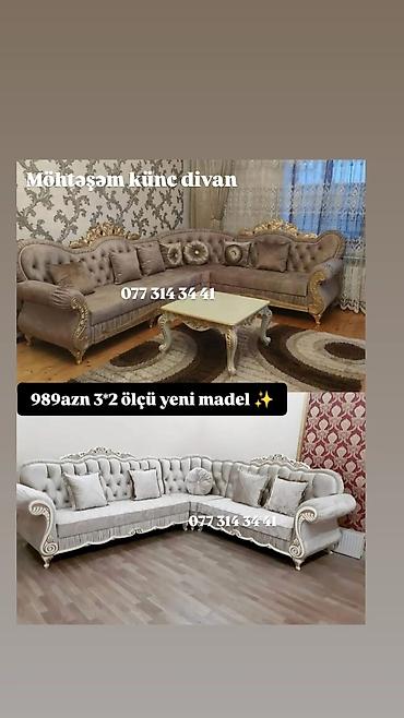 Möhtəşəm klassik üslubda künc divan - Ölçü: 3×2 m (şəkildə qeyd
