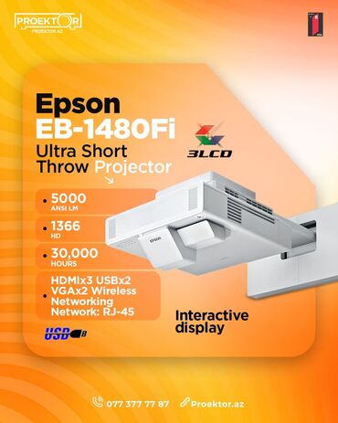 прожектор для видеокамеры: İşlənmiş Qısa fokuslu Proyektor Epson, Ödənişli çatdırılma