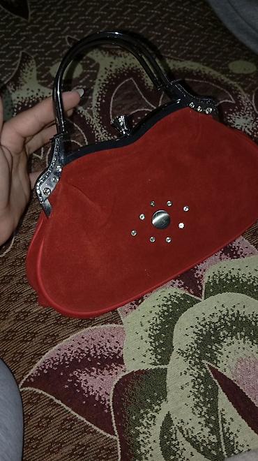 Çantalar: Qırmızı qlamur əl çantası - Material: məxməri tekstura ilə qırmızı — 1