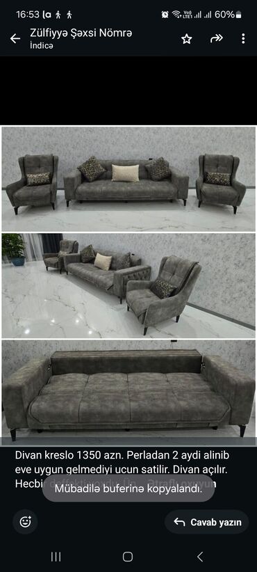 Divan və kreslo dəstləri: İşlənmiş, Divan, 2 kreslo