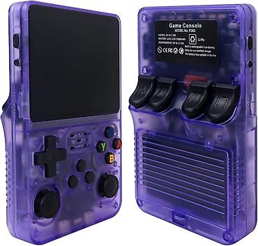 Видеоигры и приставки: R36S portativ retro oyun konsolu – bənövşəyi şəffaf korpus Gta kimi — 3