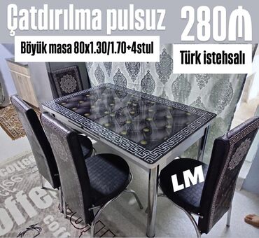 стол и стулья для дачи: Mətbəx üçün, Yeni, Açılan, Dördbucaq masa, 4 stul