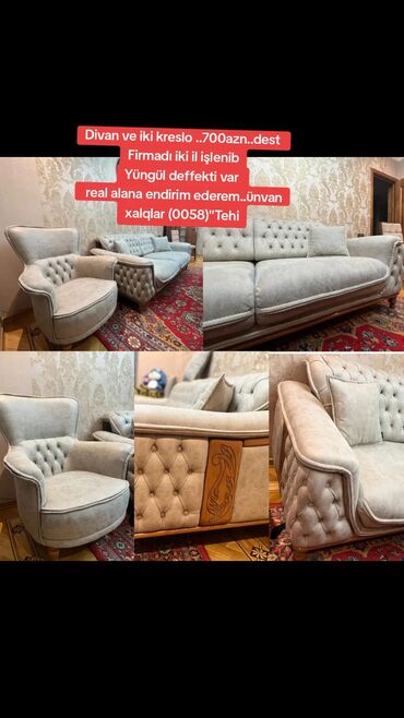 Divan ve iki kreslo . 700azn. dest Firmadı iki il işlenib Yüngül