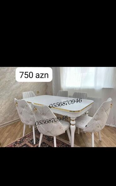 Masa və oturacaq dəstləri: Qonaq otağı üçün, Yeni, Açılmayan, Dördbucaq masa, 6 stul — 5
