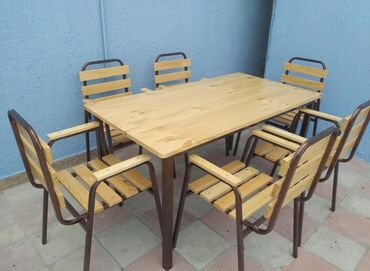 8 neferlik stol stul desti: Новый, Квадратный стол, 4 стула, Нераскладной, Со стульями, Дерево, Азербайджан