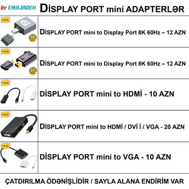 Masaüstü kompüterlər və iş stansiyaları: DisplayPort mini adapterlər 🚚Metrolara və ünvana çatdırılma var