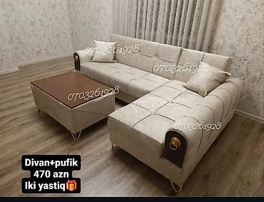 барные столы и стулья: 1.Divan + pufik dəsti - L şəkilli, müasir dizaynlı yumşaq divan - — 1