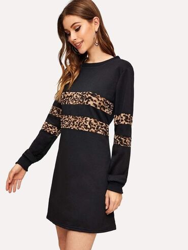 leopard print haljine: 2XL (EU 44), color - Black, Cocktail, Long sleeves