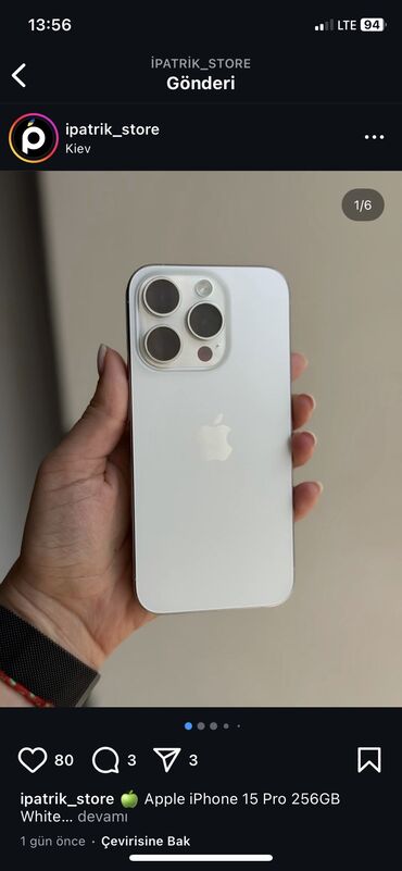 iphone 15 2 ci el: IPhone 15 Pro, 256 GB, White Titanium, Zəmanət, Kredit, Simsiz şarj