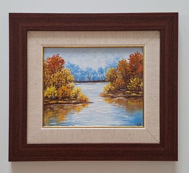 Ulje na lesonitu Reka u jesen, prelepo umetnicko delo. Slika je