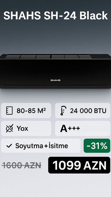 Saipa: SHAHS 24 000 BTU Kondisioner SH-24 BLCK – Alman İstehsalı Evinizdə
