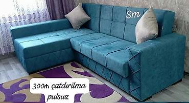 stil mebel: Mavi rəngdə künc divan - L‑şəkilli dizayn, sağ-sol bucaqdan istifadə — 1