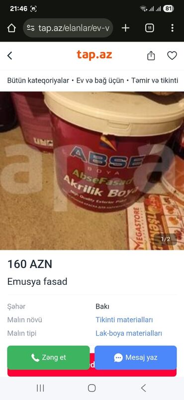 duru yağ: ABSE BOYA – AbseFasad Akrilik Boya - Tətbiq sahəsi: fasad (xarici