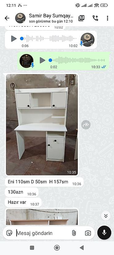Ağ rəngli kompüter/iş masası Ölçülər: - En: 110 sm - Dərinlik: 50 sm