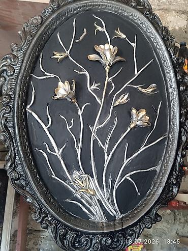 divar peci: Ovalli dekorativ relyef panel - Material: qəliblənmiş kompozit/daş — 1
