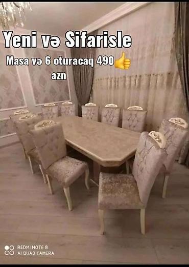 yeni stol: Qonaq otağı üçün, Yeni, Açılmayan, Dördbucaq masa, 6 stul — 1
