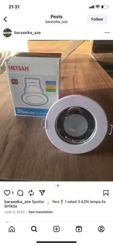 Генераторы: Metsan Lighting markasına aid, ağ rəngli, tavan spotu. Lampa ilə