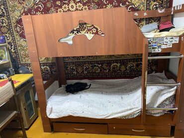 детские деревянные кроватки: Балдар үчүн эки ярустуу, Колдонулган, ЛДСП, түсү - Күрөң